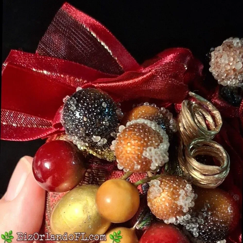 VINTAGE: Festive Holiday / Christmas Ornament with Faux Fruit / Berries / Ribbon